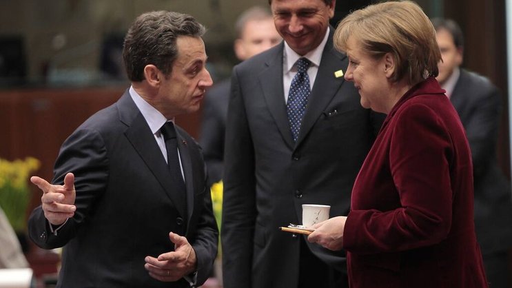 Frankreichs Präsident Sarkozy, Sloveniens Premierminister Borut Pahor, Deutschlands Kanzlerin Merkel beim Gipfel (Bild:Keystone)