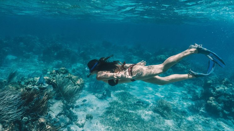Mit Taucherbrille und Schnorchel entdecken: Das Belize Barrier Reef erstreckt sich entlang der Küste von Belize.