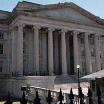 Das Treasury Building, Sitz des Finanzministeriums der USA in Washington DC.