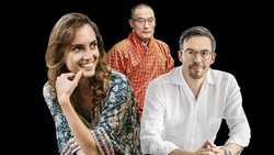 Die Bhutan-Connection: Alessa Berg und Tobias Reichmuth haben Bhutans Premier Tshering Tobgay (M.) über Ostern in Bhutan kennengelernt.
