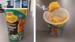 «Kartoffelbrei mit Döner-Twist» – so kündet die Nestlé-Tochter Maggi ihre Quick-Lunch-Innovation an. Ein unerschrockenes HZ-Team hat das getestet.