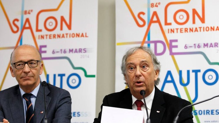 Generalmanager Andre Hefti (r.) neben dem Präsidenten der Autoshow, Maurice Turrettini. (Bild: Keystone)