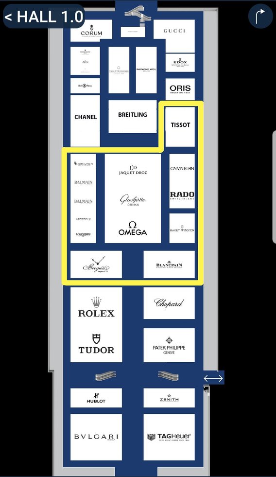 Plan der Halle 1 an der Baselworld 2018.