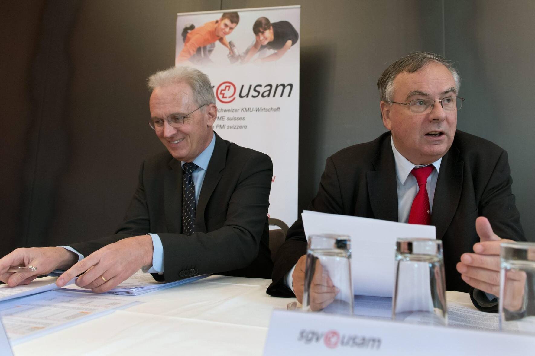 Hans-Ulrich Bigler (l.), Direktor des Schweizerischen Gewerbeverbandes, und Jean-Francois Rime, Präsident, kämpften 2013 gegen die Vorlage für verdichtetes Bauen (Raumplanungsrevision).