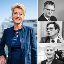 Vakanz: Karin Keller-Sutter wurde in den Bundesrat gewählt, ihr Ersatz, Stéphane Maquaire (l.), von Manor rausgestellt – seither hat der Verband keinen Präsidenten mehr fürs Erbe von Paul Eisenring, Klaus Hug und Bruno Frick (v.o.).