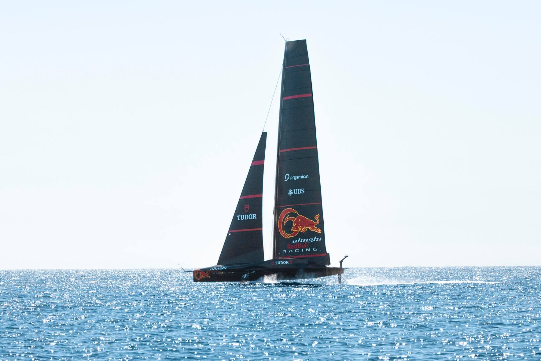 Alinghi Red Bull Racing's first sailing day with their race yacht BoatOne, in Barcelona, Spain on April 19. 2024 // Oriol Castello / Alinghi Red Bull Racing / Red Bull Content Pool // SI202404190586 // Usage for editorial use only //