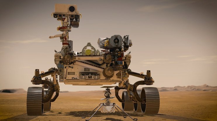 Der Rover Perseverance und der Helikopter Ingenuity auf dem Mars, mit Maxon-Motoren.