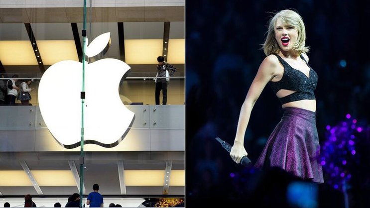 Apple-Logo und Taylor Swift: Die Musikerin wettert erneut gegen einen Streamingdienst. Keystone
