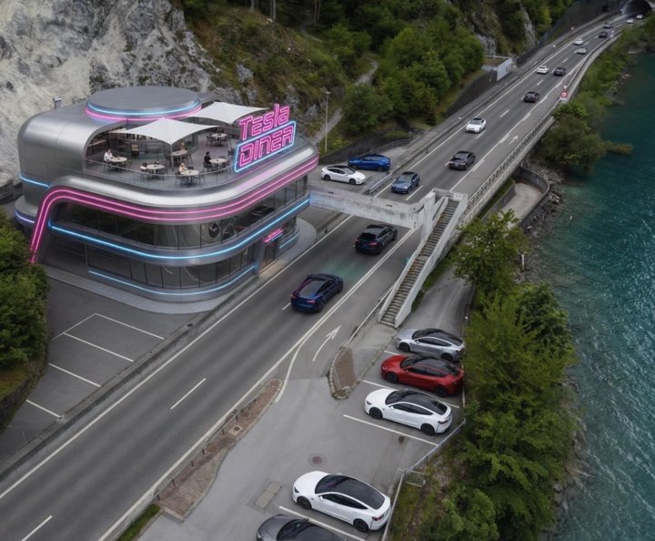 Auch ein Tesla-Diner soll in der leerstehenden Raststätte einziehen.