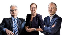 Ungeteilte Macht: Riet Cadonau (l.), CEO und VR-Präsident Dormakaba, Jeannine Pilloud, CEO und VR-Präsidentin Ascom, Jens Alder, CEO und VR-Präsident Alpiq.