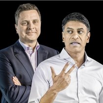 Die beiden CEOs der Pharmariesen: Thomas Schinecker von Roche (l.) und Vas Narasimhan von Novartis.