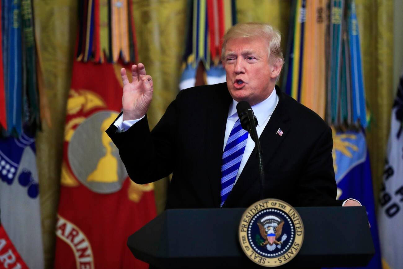 President Donald Trump speaks at a reception