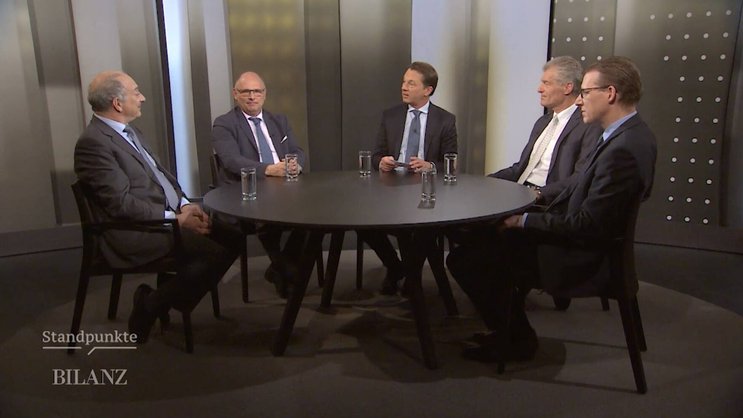 Talkrunde: Haig Simonia, Alfred Heer, Dirk Schütz, Heinz Karrer und Adrian Wüthrich (v.l.)