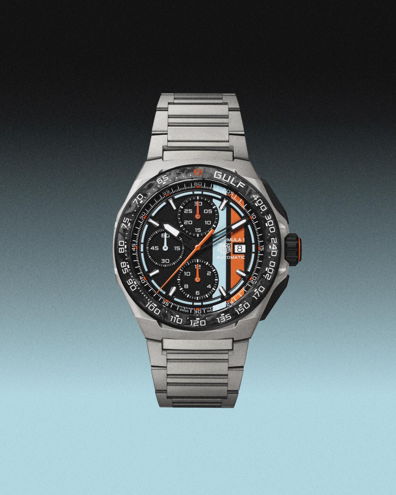 Die TAG Heuer&nbsp;Formula 1 Automatic Chronograph x Gulf.