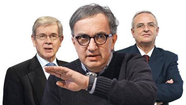 Philippe Varin, Chef von PSA Peugeot Citroën, Fiat-Lenker Sergio Marchionne und Martin Winterkorn von VW.