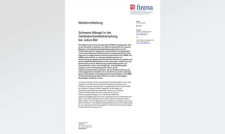 Medienmitteilung Finma