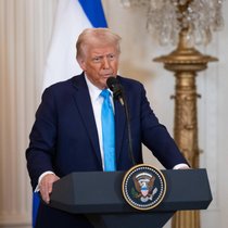 US-Präsident Donald Trump bei einer Pressekonferenz im Weissen Haus, Washington, D.C., USA (Februar 2025).