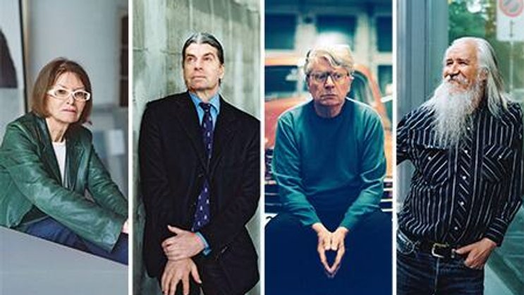 Silvie Defraoui (Rang 32), John Armleder (Rang 3), Roman Signer (Rang 2) und Olivier Mosset (Rang 9, v.l.).