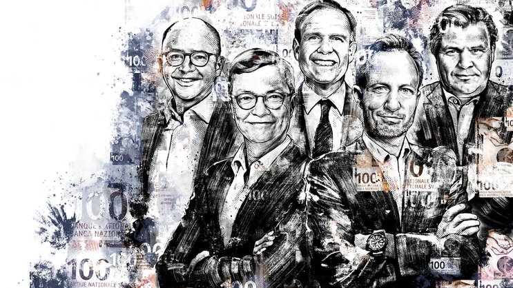 LEITWÖLFE DER SCHWEIZER PRIVATE-EQUITY-SZENE Daniel Flaig (Capvis), Dieter Scheiff (Ufenau), Roberto Paganoni (LGT Capital Partners), Christian Sinding (EQT) und Alfred Gantner (Partners Group, v.l.) haben der Branche ihren persönlichen Stempel aufgesetzt.