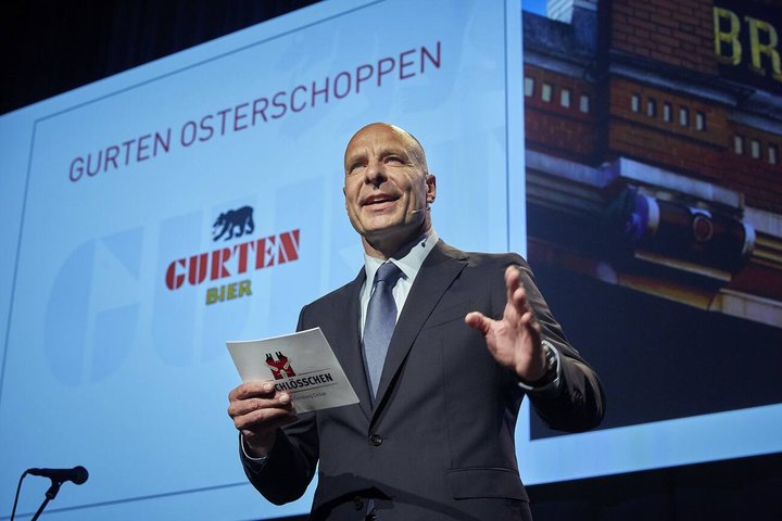 Thomas Amstutz CEO Feldschloessschen begruesst die Bernerinnen und Berner zum Osterschoppen im Kursaal Bern am 8. April 2019 (PHOTOPRESS/Andreas von Gunten)