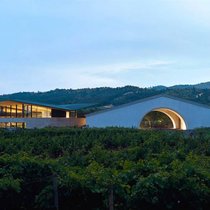 Seit 1966 sind der Turm sowie der flache Giebel mit dem grossen Bogen die Wahrzeichen der Mondavi Winery im Napa Valley. Links davon entsteht der neue Hospitality-Bereich.