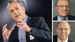 Swisscom-Präsident Hansueli Loosli (g. oben); Konzernchef Kandidaten Urs Schaeppi (l.) und Hans-Peter Legler.