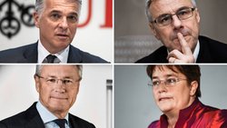 Mit Lohnkürzungen und Spenden geben sich CEOs solidarisch, etwa UBS-Chef Sergio Ermotti, Adecco-Chef Alain Dehaze (oben v.l.), ABB-Chef Björn Rosengren und Ems-Chefin Magdalena Martullo-Blocher.