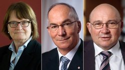 Anne Héritier Lachat und Paul Müller (m.) treten ab, Philippe Egger könnte nachrücken.Keystone