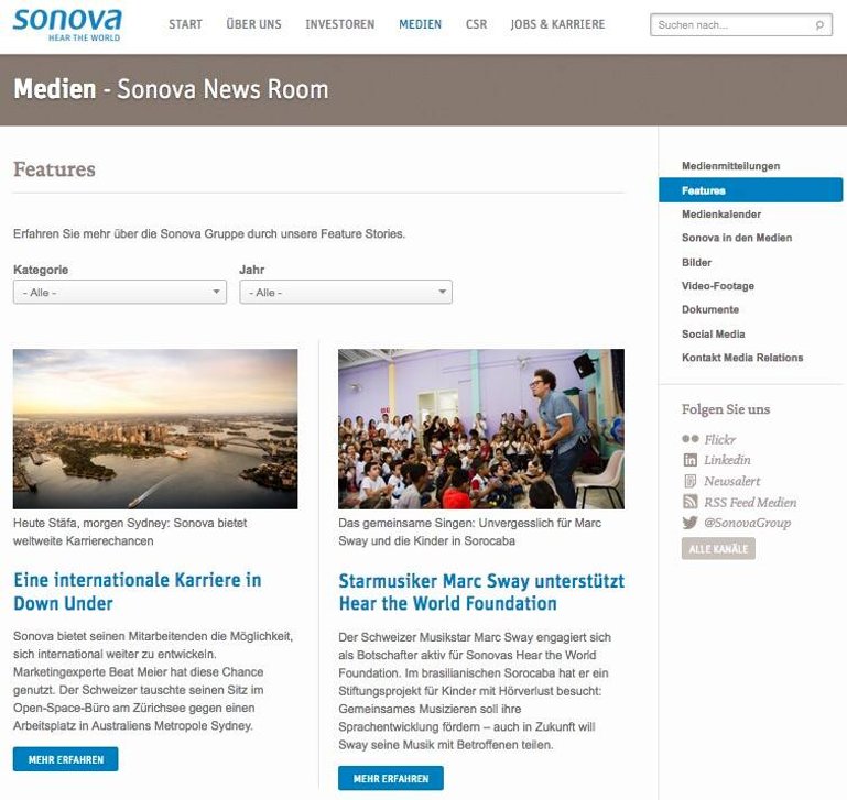 Webseite Sonova