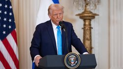 US-Präsident Donald Trump bei einer Pressekonferenz im Weissen Haus, Washington, D.C., USA (Februar 2025).