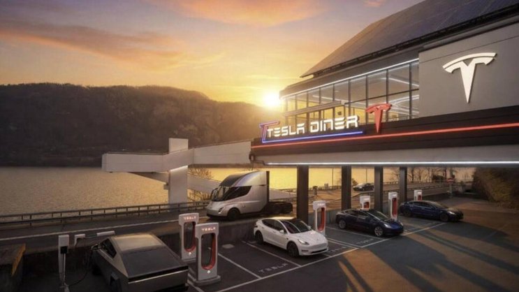 Visualisierung der Raststätte am Walensee: Tesla-Fans wünschen sich einen Super-Charger-Standort.