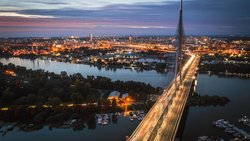 New, modern bridge on the river Sava, Belgrade, Serbia.