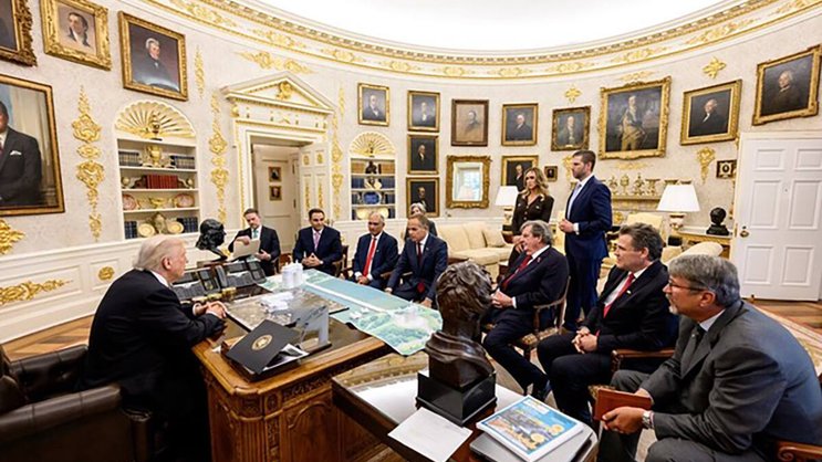 Ringen um Zölle: Donald Trump und die sechs Schweizer im Oval Office