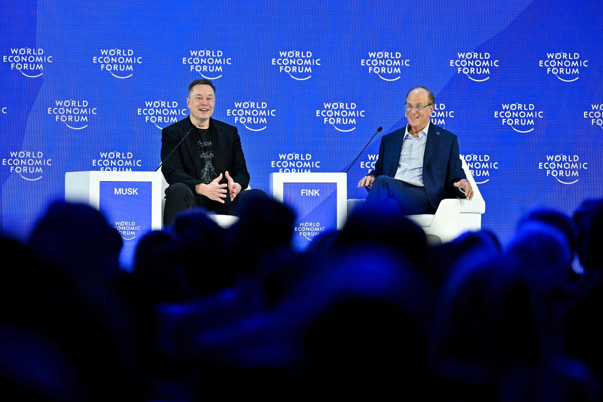 Larry Fink lotste im Januar erstmals den Eliten-Basher Elon Musk (l.) nach Davos ans WEF.