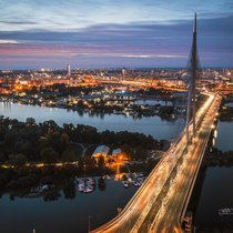 New, modern bridge on the river Sava, Belgrade, Serbia.