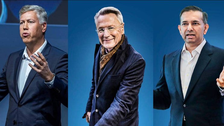 KRONPRINZ: Mit dem Spartentausch ist Morten Wierod (links) in der klaren Poleposition für die Nachfolge von CEO Björn Rosengren (Mitte). Tarak Mehta hat das Nachsehen.