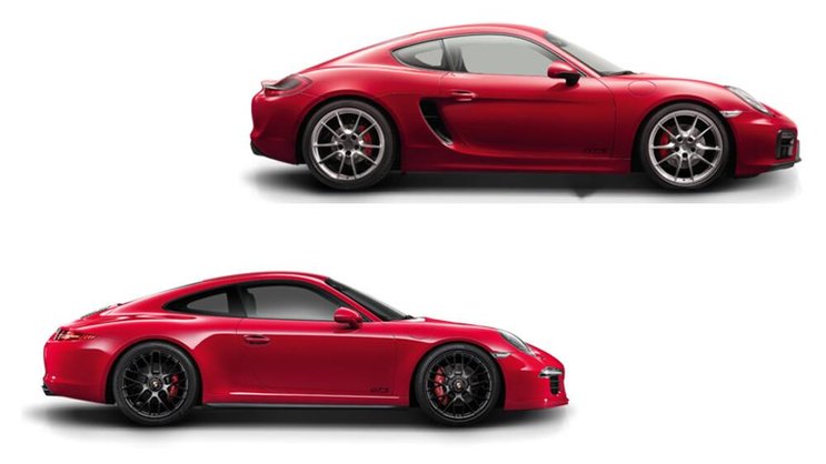 Porsche Cayman GTS (oben) versus 911 GTS: Der 911 ist tatsächlich etwas weniger agil.PR