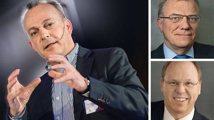 Swisscom-Präsident Hansueli Loosli (g. oben); Konzernchef Kandidaten Urs Schaeppi (l.) und Hans-Peter Legler.