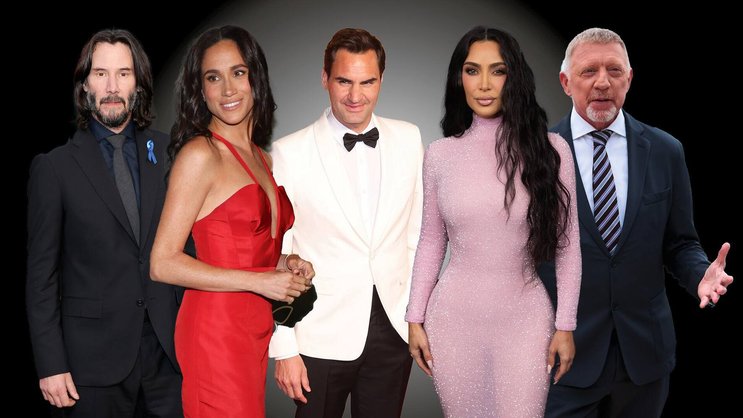 Keanu Reeves, Meghan Markle, Roger Federer, Kim Kardashian und Boris Becker (v.l.): Nur Promis oder auch Vorbilder?