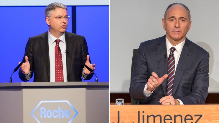 Severin Schwan und Joseph Jimenez: Pharmaaktien gaben zuletzt stark nach. Keystone