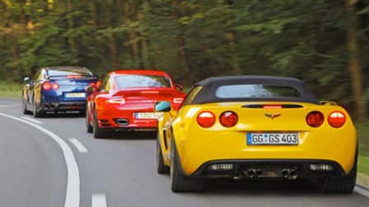 Porsche 911 Turbo S , Nissan GT-R und Chevrolet Corvette Grand Sport
