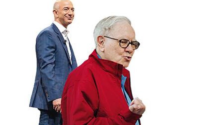 Glauben an die Printmedien: Jeff Bezos (l.), Warren Buffett.
