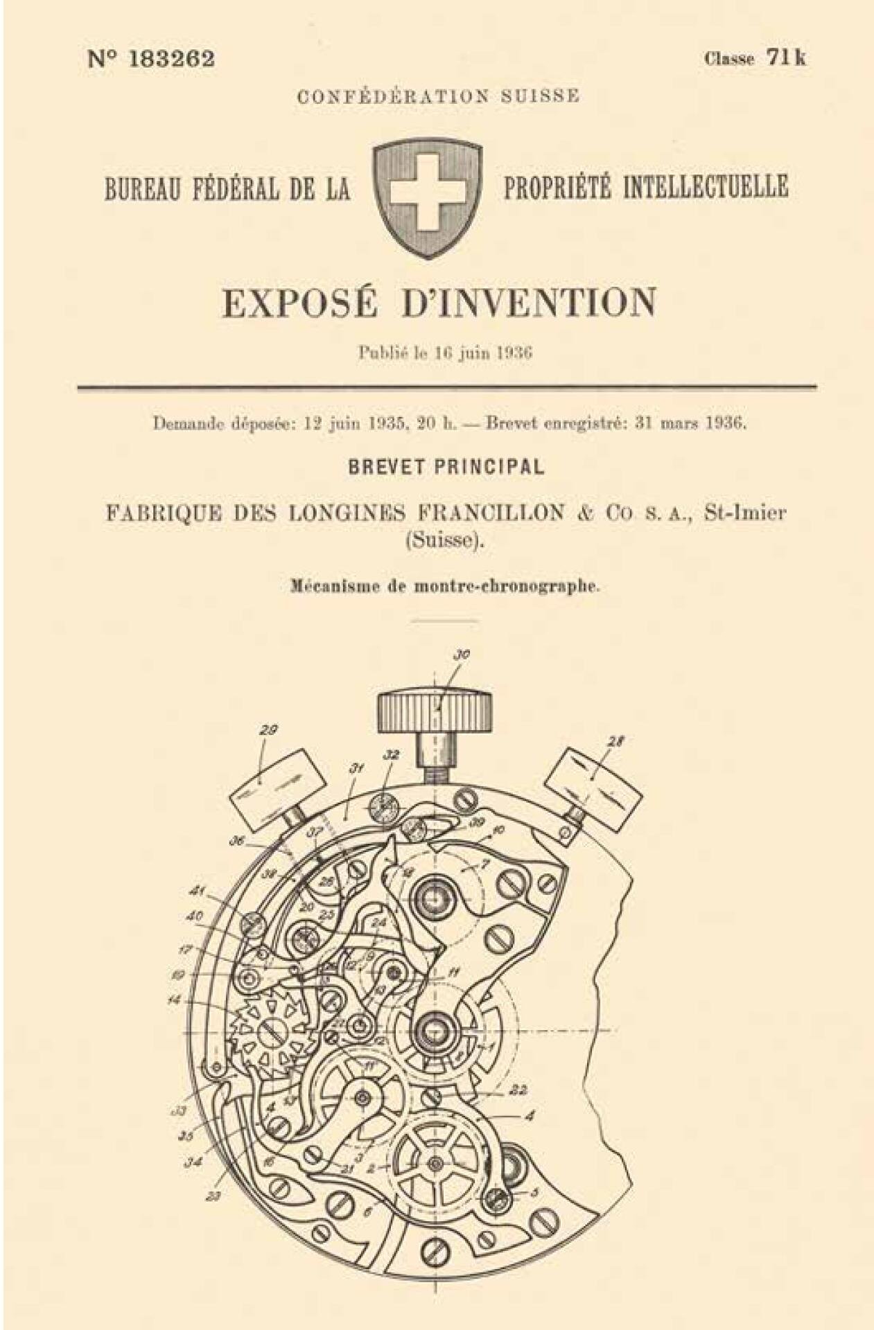 Die Patentschrift, eingereicht im Jahr 1935.