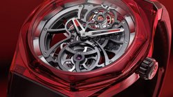 Vor wenigen Tagen präsentierte Girard-Perregaux die Laureato Absolute Light & Shade mit metallisiertem Saphirglasgehäuse. Die Laureato-Kollektion feiert 2025 ihr 50-Jahr-Jubiläum.
