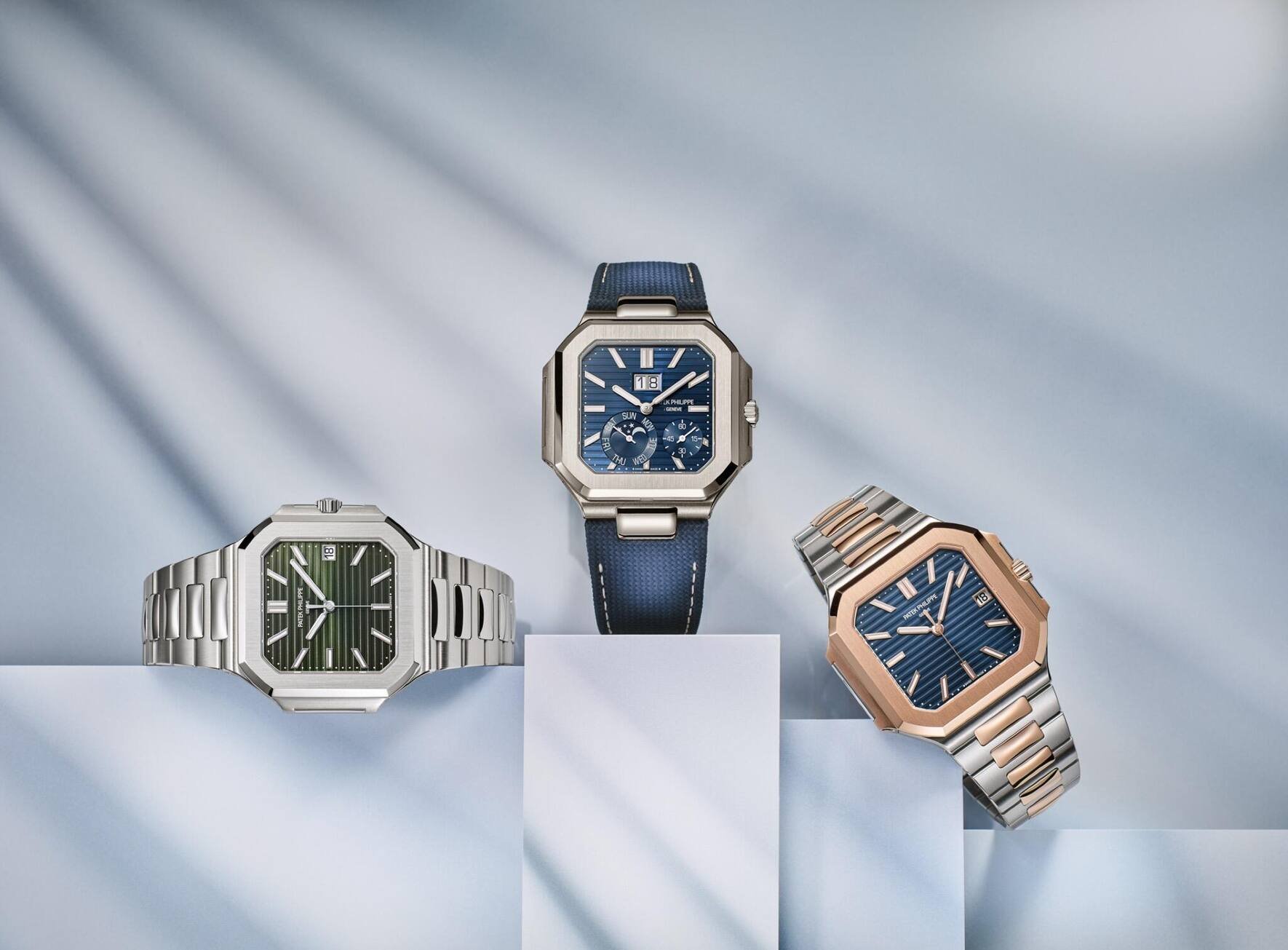 Patek Philippe, De gauche Ã  droite: 5821/1A_001, 5822P_001, 5821/1AR_001