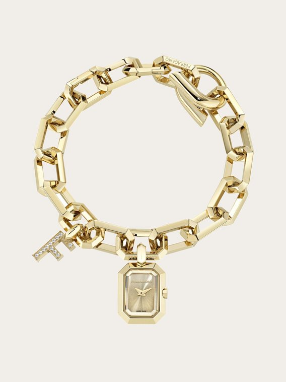 Ferragamo Charm Watch; goldfarbener Edelstahl, Quarzwerk, 1750 Franken.