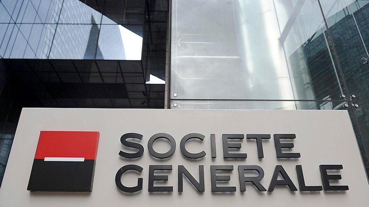 Firmenschild der französischen Bank Societe Generale.