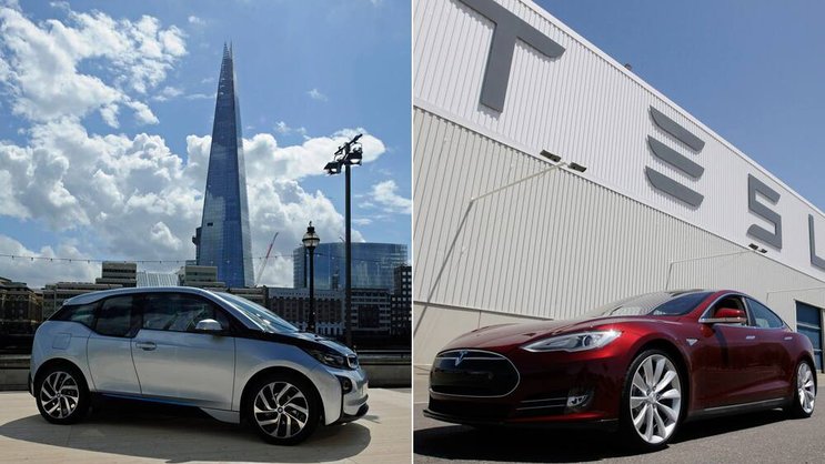 Zwei Konzepte, zwei Alternativen: die E-Autos BMW i3 (l.) und Tesla S. Keystone