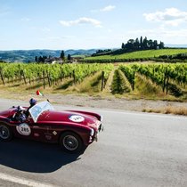 Vorbei an Pinien, Reben und Olivenhainen: Ein AC Ace, Jahrgang 1954, donnert durch die Landschaft Italiens.