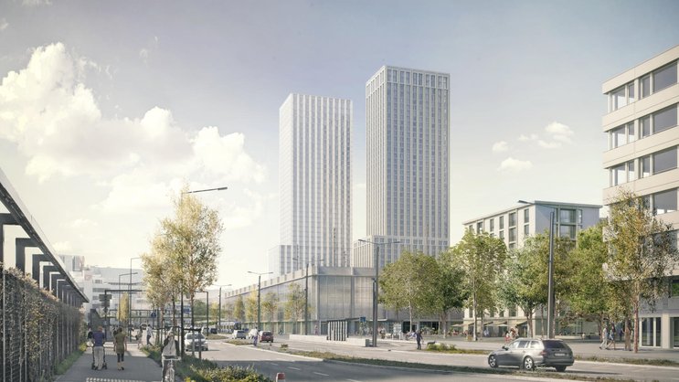 Eine Visualisierung des Projekts Ensemble mit gemeinnützigem Wohnungsbau rund ums neue Fussballstadion im Kreis 5.